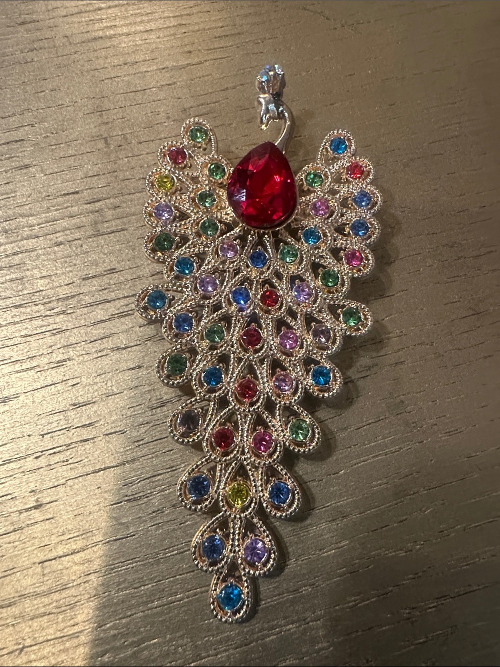 Multicolor Peacock Teardrop Pendant - Red Center